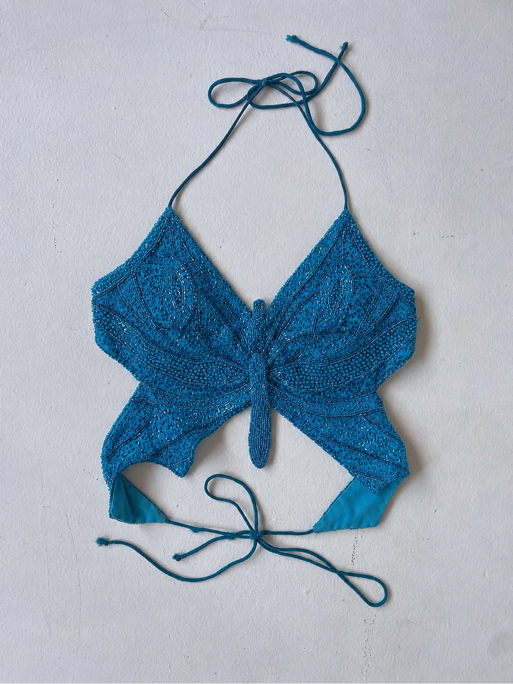 Vintage Blue Beaded Butterfly Top Nwt